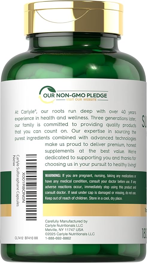 Carlyle Sulforaphane Supplement | 400 mcg | from Broccoli Seed Extract | 180 Capsules | Traditional Herbal Supplement | Non-GMO and Gluten Free Formula