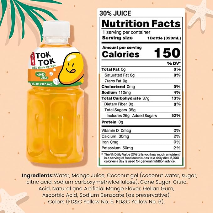 Pocas Toktok Mango Juice 12-Pack – Made with Real Fruit &amp Chewy Nata De Coco 8 Oz Each