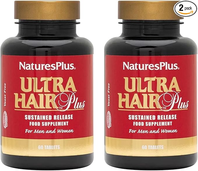 NaturesPlus Ultra Hair Plus - 60 Tablets Pack of 2 - Sustained Release Formula for Men &amp Women - Gluten Free - 60 Total Servings