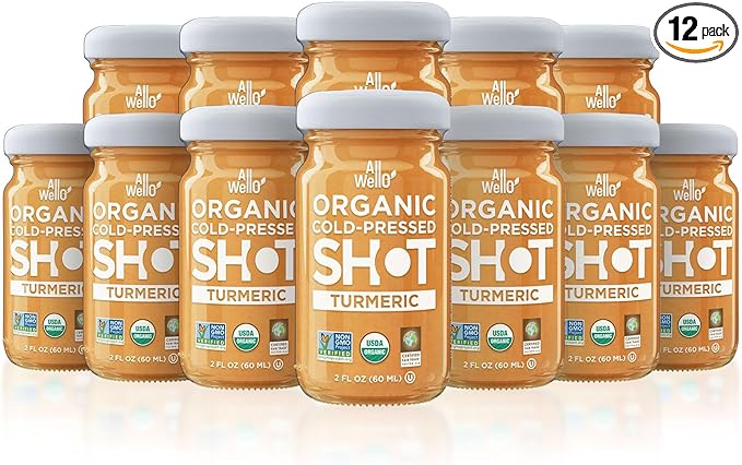 ALLWELLO Cold-Pressed Turmeric Shot 60 mL USDA Organic Immune Booster with Natu-RAL (12 PK Turmeric)