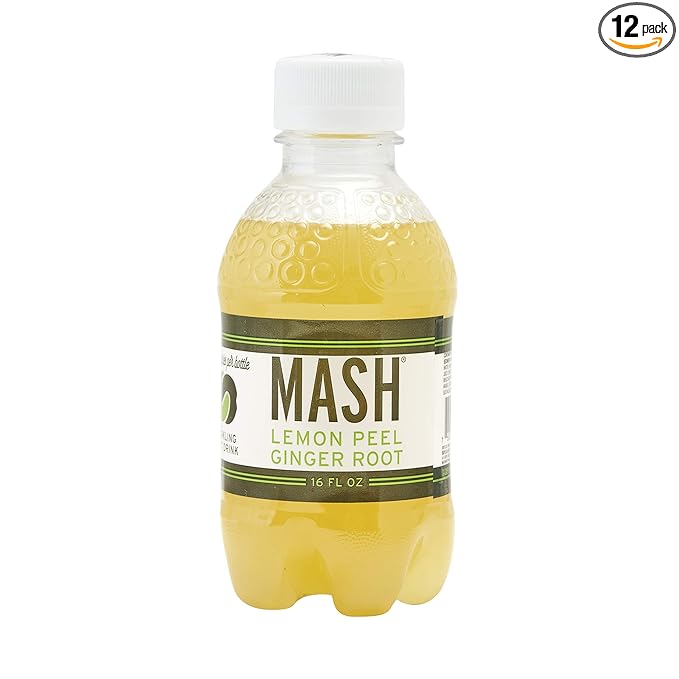 Boylan Bottling MASH Great Tasting Lemon Root Ginger Peel – Lightly Carbonated Fruit Drink - Low Calorie &amp No Sugar - 16 Fl Oz 12 Count