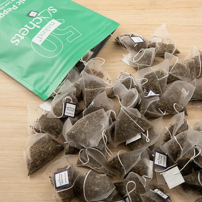 Two Leaves and a Bud Organic Peppermint - 50 Naked Tea Sachets Naturally Caffeine Free Whole Leaf Herbal Tea in Eco-Friendly Unwrapped Compostable Sachets Resealable Bag 50 Count (Pack of 1)