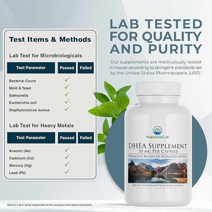 Nature's Lab DHEA 50mg Supplement - Promotes Balanced Hormone Levels Healthy Energy and Increased Mental Clarity* - 300 Capsules (10 Month Supply)