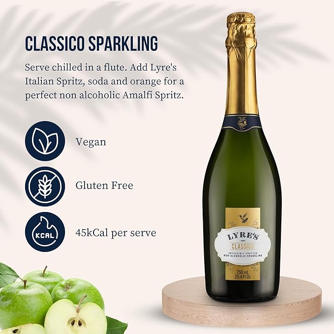 Lyre's Classico Grande Case Non Alcoholic Sparkling Wine Award-Winning Alcohol Free Wine with Only 1.1g Sugar per Fl Oz Premium Zero Alcohol Drink for Mocktails &amp Special Occasions (25.4 Fl Oz
