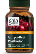 Gaia Herbs Ginger-Beet Postbiotic - Supplement for Gut &amp Heart Health Support* - Made with Fermented Beets &amp Ginger - Free from Dairy Soy &amp Gluten - 60 Vegan Liquid Phyto-Caps (30 Serving