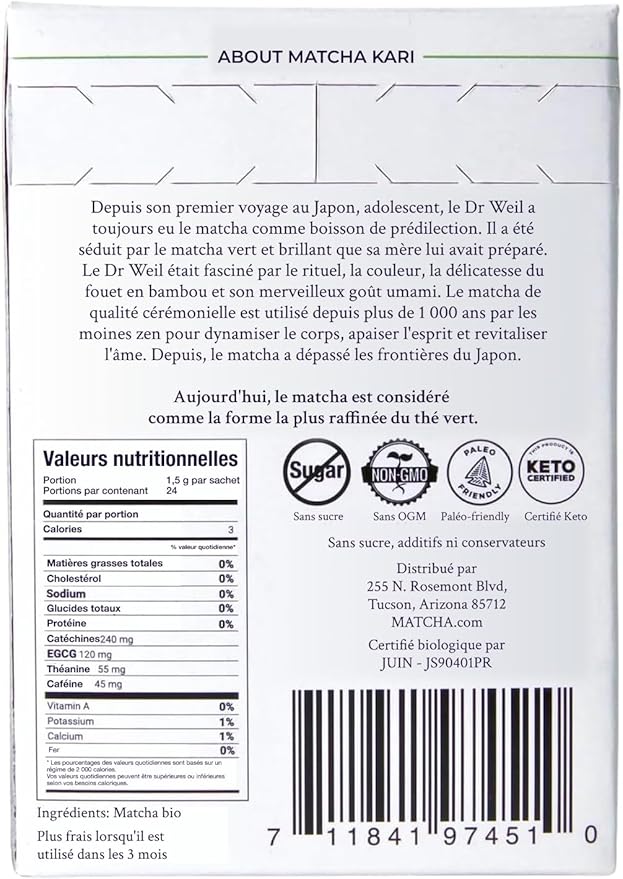 Matcha Green Tea Powder Single Serving Sticks Dr. Weil's Ceremonial Organic Matcha Powder Singles Packets - Individual Matcha Tea Packets (12)
