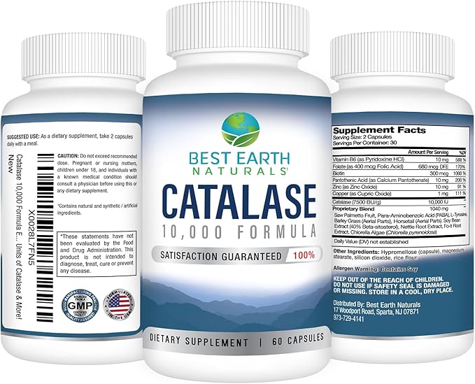 Best Earth Naturals Catalase Formula Starter Set with 60 Capsules of Catalase 10000 Shampoo 8 Ounces and Conditioner 8 Ounces