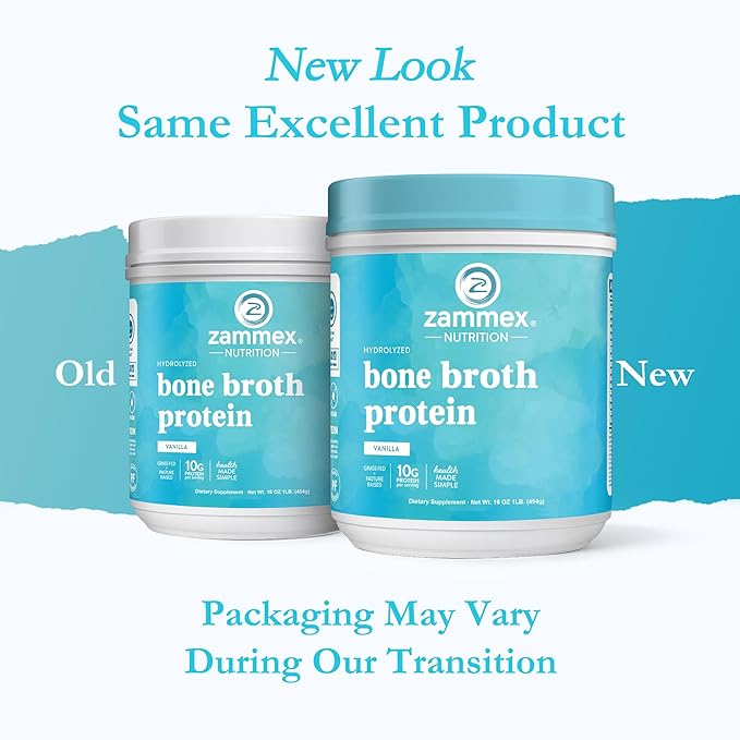 Zammex Bone Broth Protein Powder Pure Grass Fed Beef Vanilla Protein PowderHydrolyzed Collagen Supplement for Healthy SkinNailsHairJoints Non-GMOGluten Free Great in Shakes