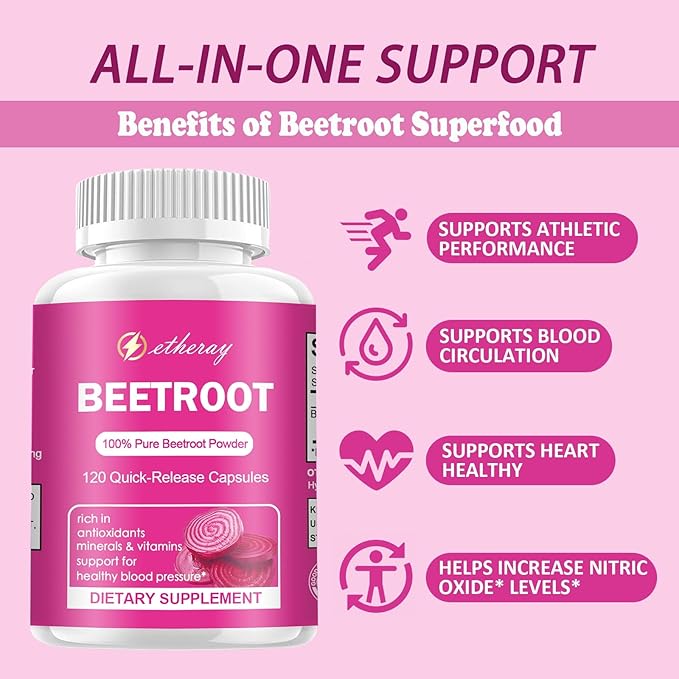 Beet Root Capsules 120 Count Pure Beetroot Beets Powder Capsules 60 Days Supply | Natural &amp Vegan Supplement | 1300mg per Serving