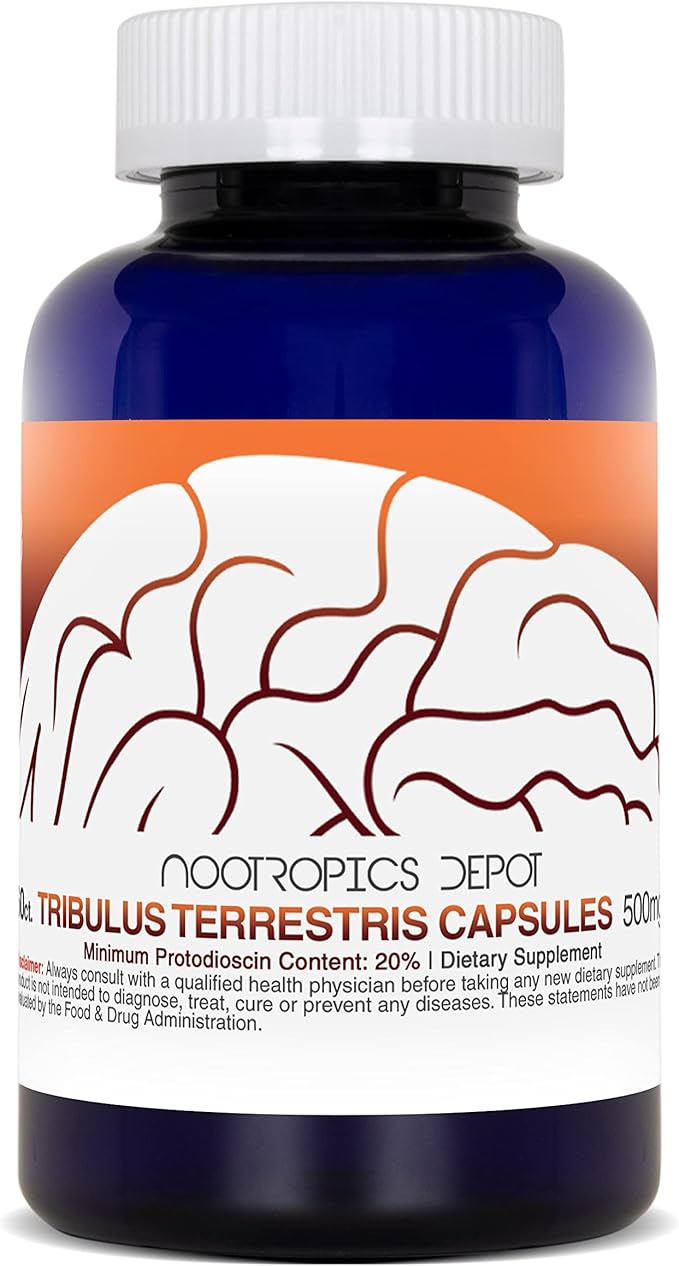 Nootropics Depot Tribulus Extract Capsules | 500mg | 20% Protodioscin | Tribulus terrestris | Fitness Mood &amp Vitality | 60 Count