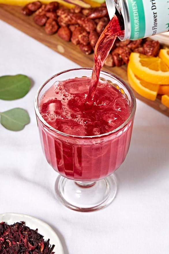 Hibisbloom Cavally Mint Organic Red Hibiscus Spearmint Lemon Lime Orange Blossom 8-Pack x 12oz Cans - 25 Calories. Slow Brew from Scratch 5000mg Hibiscus.