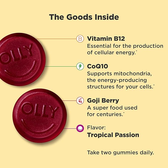 OLLY Muscle Recovery Sleep Gummies Sleep and Sore Muscle Support 3mg Melatonin Tart Cherry &amp Daily Energy Gummy Caffeine Free Vitamin B12 CoQ10 Goji Berry Adult Chewable Supplement