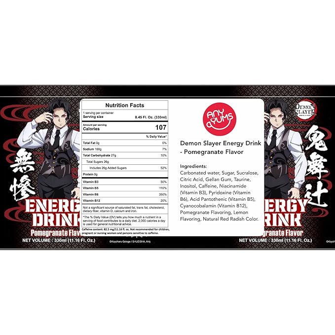 Demon Slayer Pomegranate Energy Drink – 11.16 fl oz (330 ml) Cans – Muzan Collectible Anime Character Drink (6-Pack)