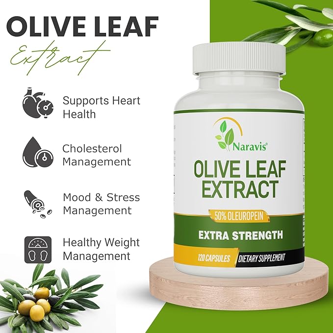 Naravis Olive Leaf Extract - 50% Oleuropein Immune Support Supplement - 120 Capsules (4-Month Supply)