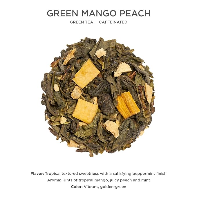 Tea Forte Green Mango Peach Premium Loose Leaf Caffeinated Green Tea Blend Canister Makes 35-50 Cups