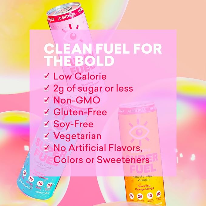 EBOOST SUPER FUEL Healthy Energy Drink - Strawberry Lemonade: 12 Healthy Energy Drinks - Focus &amp Productivity - 110 mg Caffeine + Nootropics &amp Electrolytes - No Sucralose Taurine Artificial