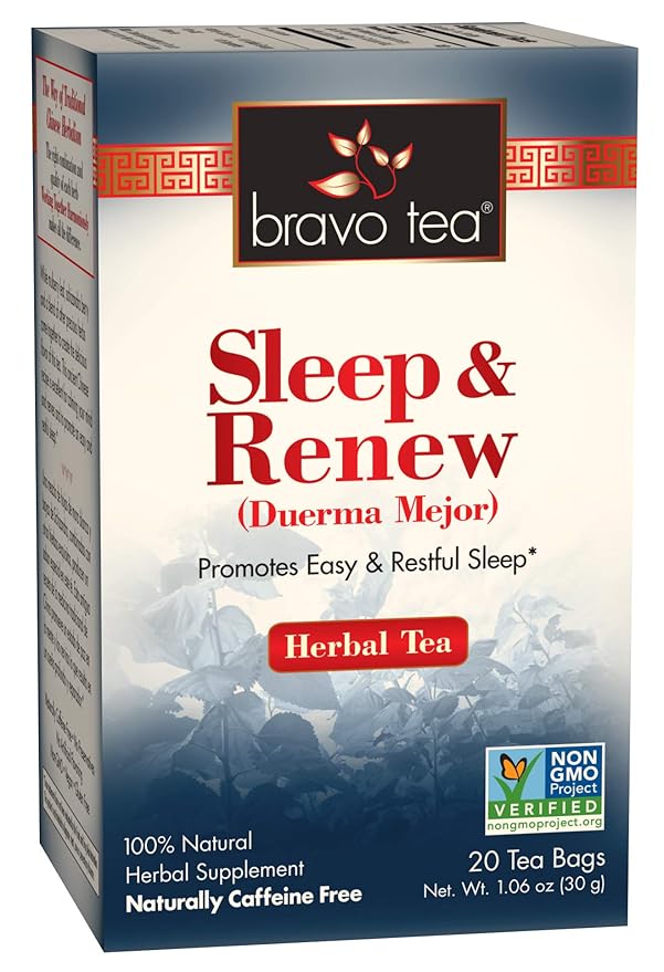 Bravo Tea Sleep &amp Renew Herbal Tea Caffeine Free 20 Tea Bags 6 Count