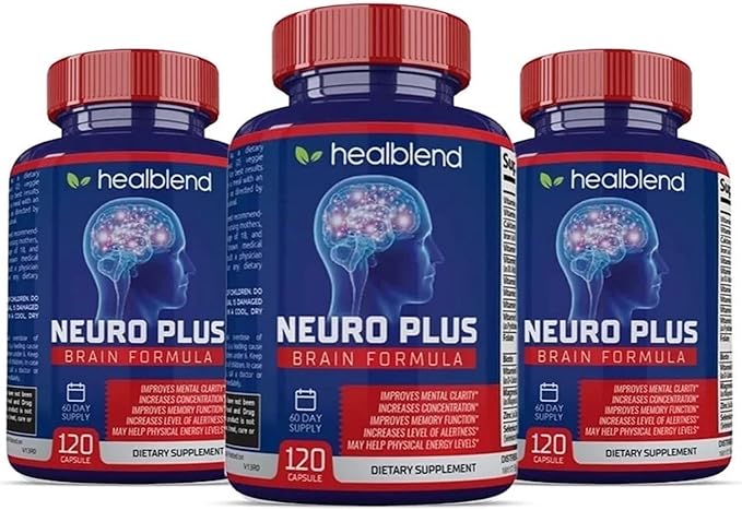 Neuro Plus Brain &amp Focus Formula - Brain Booster Supplement Supports Mental Clarity &amp Focus - Enhances Concentration &amp Mental Energy – 120 Capsules (3 Pack)