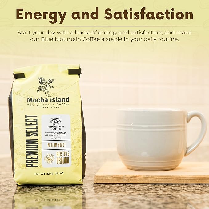 Mocha Island Blue Mountain Coffee Medium Roast Ground Jamaican Coffee 8oz