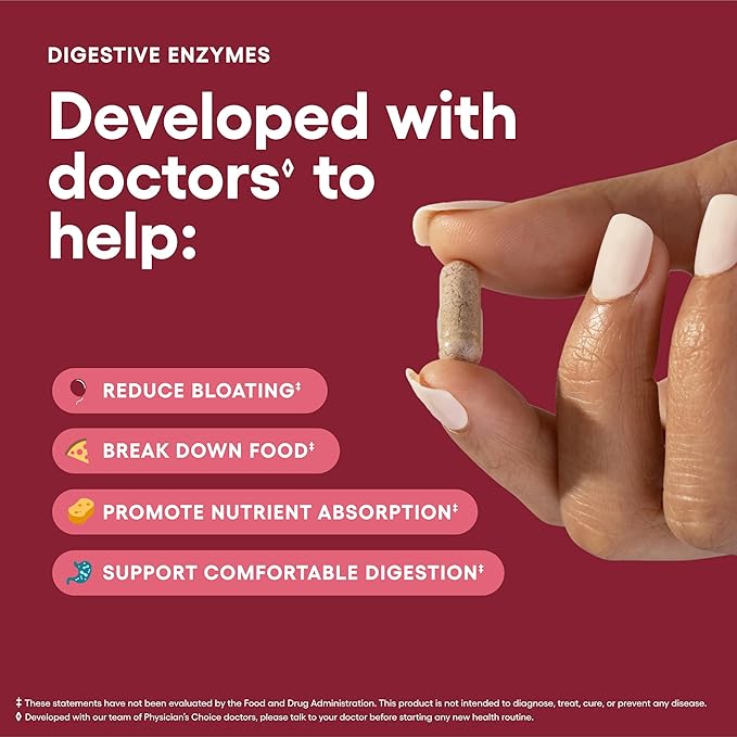 Physician's CHOICE - Full Gut Health Bundle: Collagen Peptides Powder + Digestive Enzymes 60ct for Digestive Comfort Workout Recovery &amp Skin Nails and Joint Support