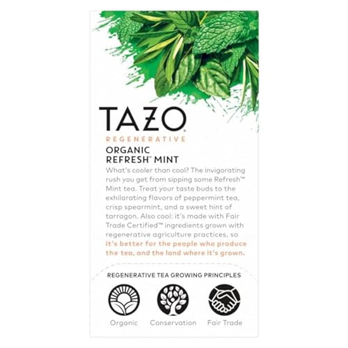TAZO Refresh Mint Herbal Tea Bags with Peppermint and Spearmint Caffeine Free 96 Total Tea Bags (16ct - Pack of 6)