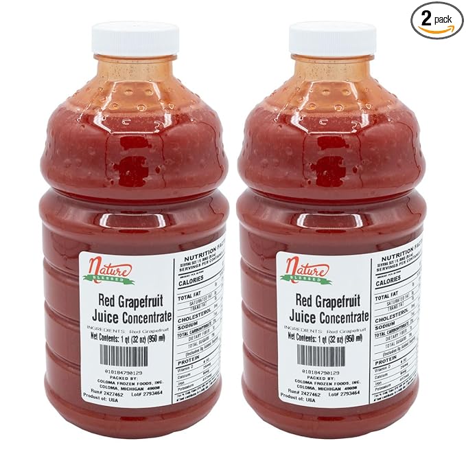 Nature Blessed 100% Red Grapefruit Juice Concentrate - 2 Quarts (2/32 fl oz bottles) Applications: Excellent for Home Wine Making Home Brewing Distilling Ale Smoothies Making Jelly