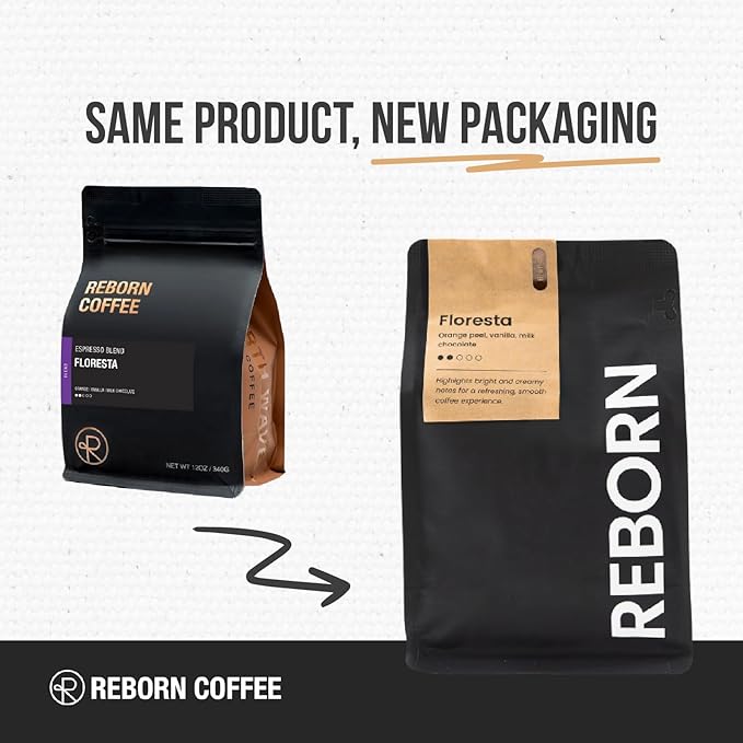 Reborn Coffee Specialty Whole Bean Coffee Medium Roast 12 Ounce Reborn Signature Floresta Espresso Blend Flavor Notes of Chocolate Vanilla and Orange