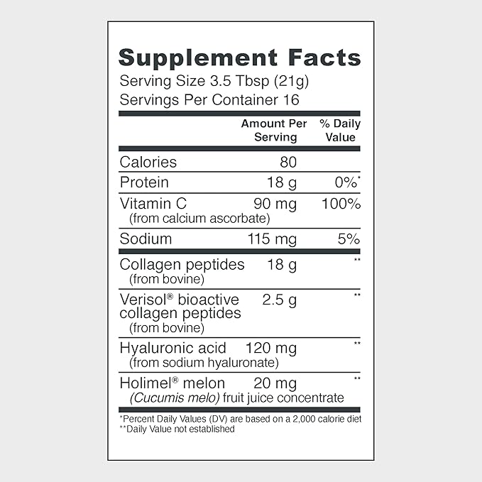 Vital Proteins Collagen Peptides for Women - 20g Hydrolyzed Collagen Vitamin C Hyaluronic Acid Reduce Fine Lines &amp Wrinkles Verisol &amp Holimel - Skin Complex Supplement Unflavored 11.9oz P
