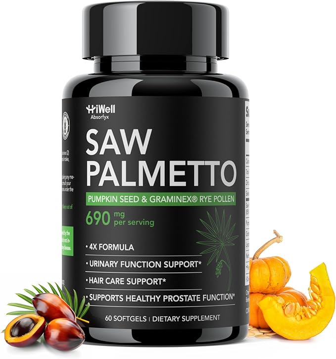 Saw Palmetto for Men Prostate Health Supplement Pharmaceutical Grade - Pumpkin Seed Oil - Graminex - Nettle Supports Urinary Function &amp Hair Loss PreventionDHT Blocker 60 softgels