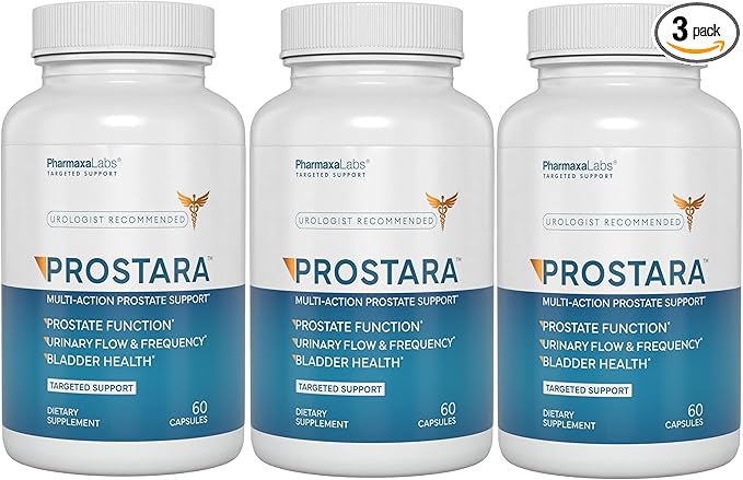 Prostara - Multi-Action Prostate Supplement - Supports Urinary Flow and Bladder Comfort - Boosts Vitality and Wellness - Saw Palmetto Pumpkin &amp Pomegranate - 60 Capsules (Pack of 3)