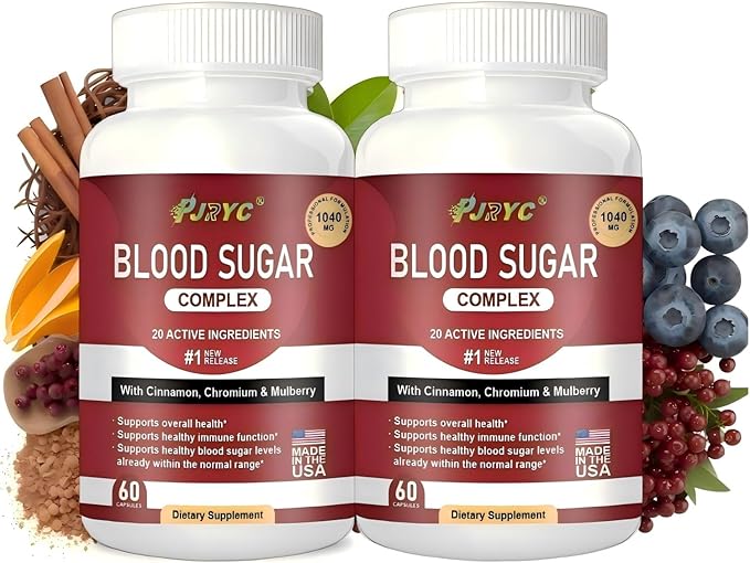 Blood Sugar Complex Supplement - Supports Healthy Blood Sugar Levels All Natural with Cinnamon Bitter Melon Chromium Garlic Hibiscus Olive Leaf Mulberry Non-GMO - 120 Capsules