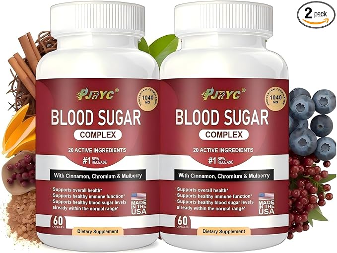 Blood Sugar Complex Supplement - Supports Healthy Blood Sugar Levels All Natural with Cinnamon Bitter Melon Chromium Garlic Hibiscus Olive Leaf Mulberry Non-GMO - 120 Capsules