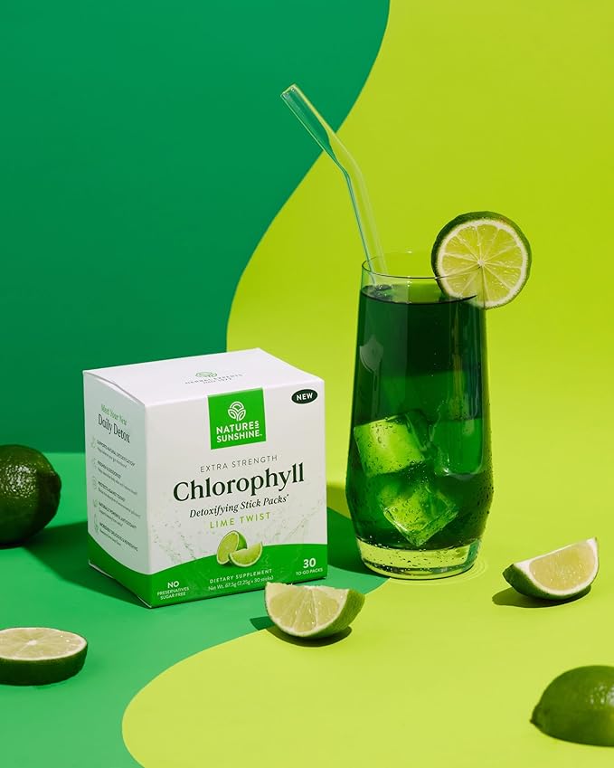 Nature's Sunshine Chlorophyll Stick Packs: Supercharge Your Detox and Boost Gut Health in Convenient Delicious Stick Packs (Lime Twist)