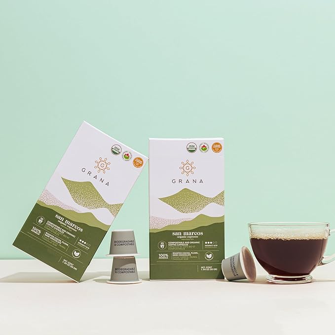 G GRANA Coffee Pods Compatible with Nespresso OriginalLine 40 Count Medium Roast USDA Organic 100% Arabica Single Source Specialty Coffee Compostable Single Serve Capsules San Marcos