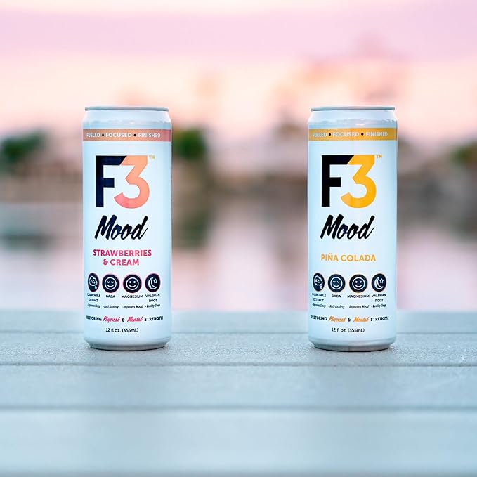 F3 Mood Variety Pack - Functional Sparkling Juice Drink with Powerful Nootropics to Reduce Stress BCAAs for Muscle Recovery and Chamomile &amp Valerian Root for Sleep - Caffeine Free (12 Pack)