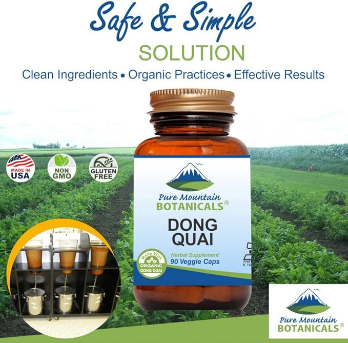Pure Mountain Botanicals Dong Quai Capsules - Kosher Vegan Caps with 500mg Dong Quai Root Supplement
