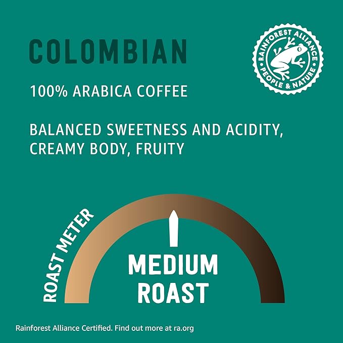 Amazon Brand - Happy Belly Colombian Compostable Coffee Pods (Medium Roast) Compatible with K-Cup Brewer 96 Count