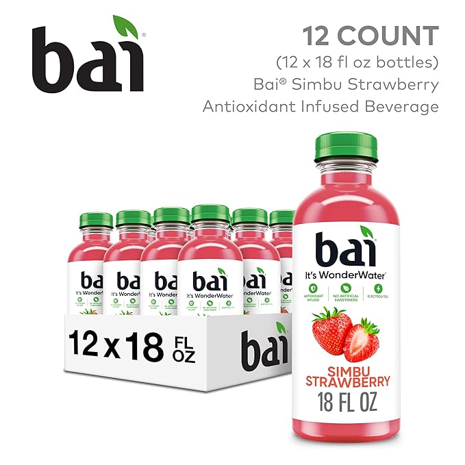 Bai Antioxidant Infused Water Beverage Simbu Strawberry 18 Fluid Ounce Bottle Pack of 12