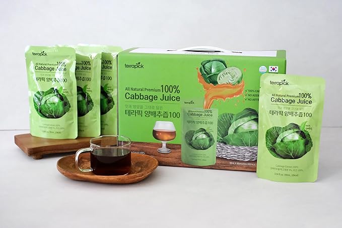 TerraPick Korean Cabbage Extract– Gut Health &amp Digestion Support 100% Pure Cabbage Extract No Additives or Preservatives Daily Alkaline Wellness Drink (30 Pouches)
