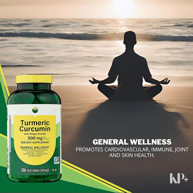 KP+ Turmeric Curcumin with Ginger Powder 500 mg | 250 Veg Capsules | Pack of 2