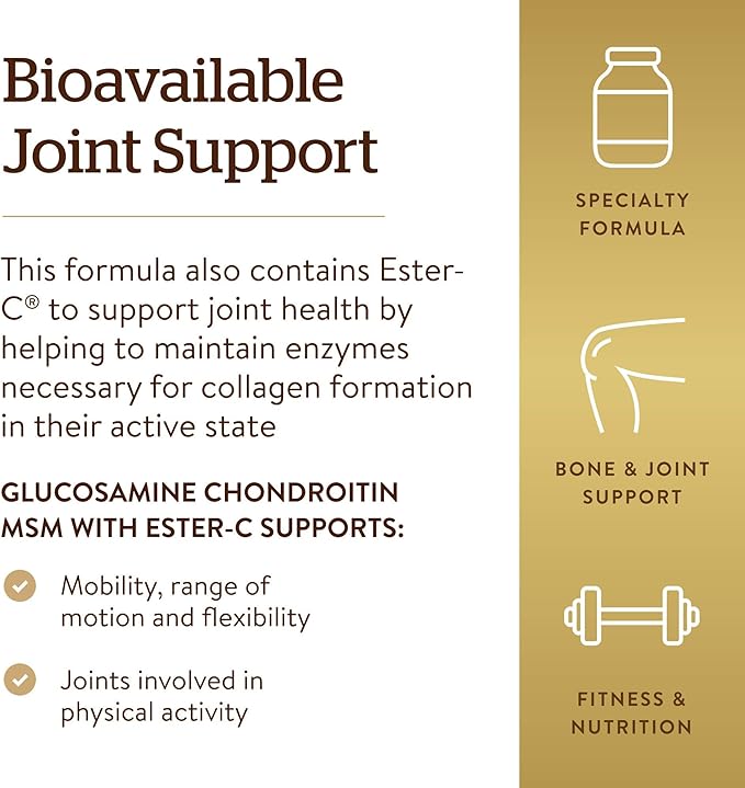 Solgar Extra Strength Glucosamine Chondroitin MSM w/Ester-C 180 Tablets - Promotes Healthy Joints Supports Comfortable Movement &amp Collagen Formation - Non-GMO Gluten No Dairy No - 60 Servings