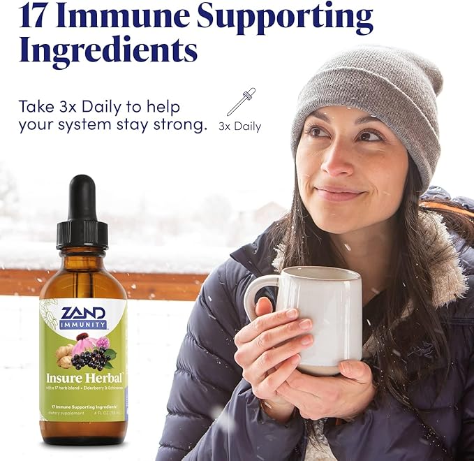 ZAND HERBALS Insure Herbal Liquid Blend - 17 Wellness Ingredients - w/Echinacea Elderberry Ginger Sage Peppermint and More - Gluten Free Vegan Non-GMO 60-Day Guarantee 147 Servings 4 FL OZ