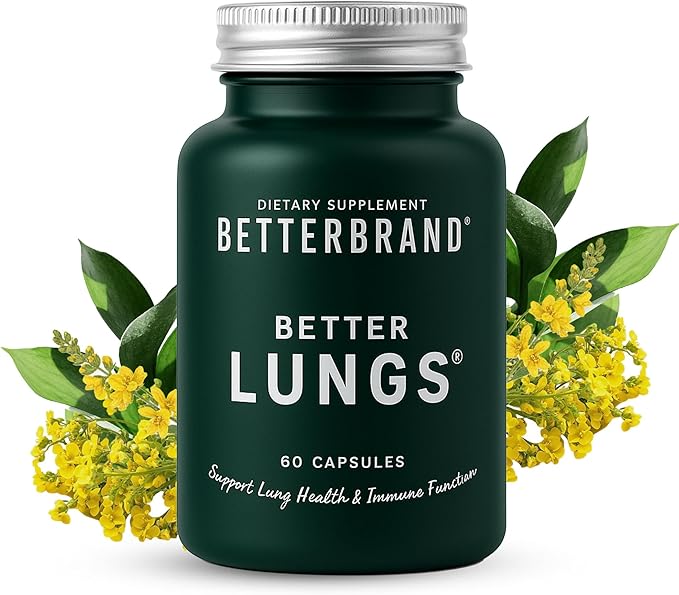 Betterbrand BetterLungs Lung Support Supplement with NAC Mullein Leaf for Smokers Respiratory Health Formula with Elderberry Vitamin D Ginseng Reishi Mushroom - 60 Capsules - Pack of 1