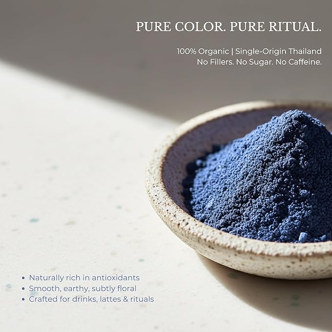 Queen Omi Organic Butterfly Pea Flower Tea Powder| Herbal Tea | Natural Food Coloring | Caffeine Free Tea | Plant Based Superfood | Blue Matcha | Color Changing Magic | Sun Dried in Thailand | 80g