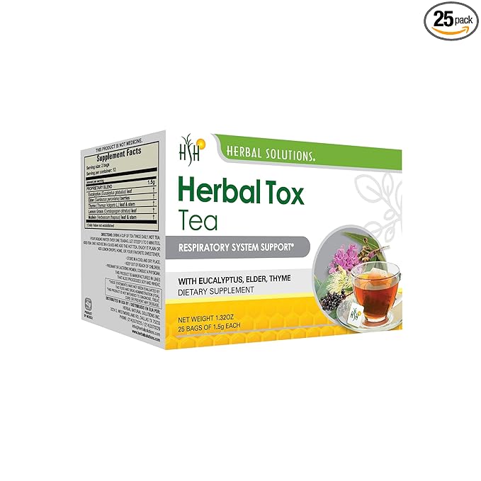 Natural Respiratory Support Tea - Herbal Cough Support with Eucalyptus &amp Thyme - 25 Tea Bags (2g Each) for Throat Comfort