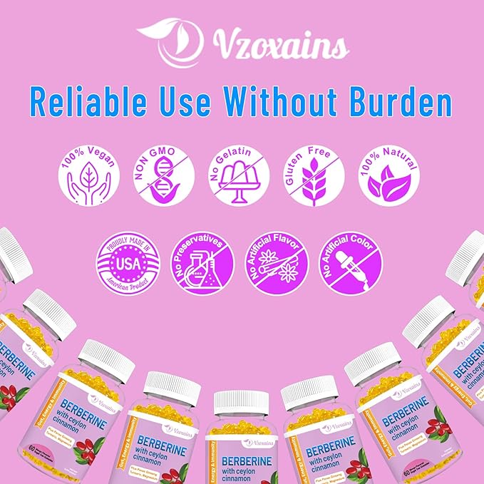 Berberine with Ceylon Cinnamon Gummies High Potency Berberine HCI Supplement Immune Health Support 120 Mango Flavored Gummies