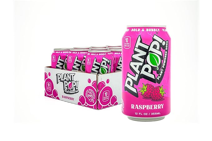 Plant Pop | Multifunctional Prebiotic Soda | Raspberry | 10 Calories | Natural fruity flavors | Made with Organic Plant-Based Ingredients | Caffeine Free | 12oz (12 pk) cans