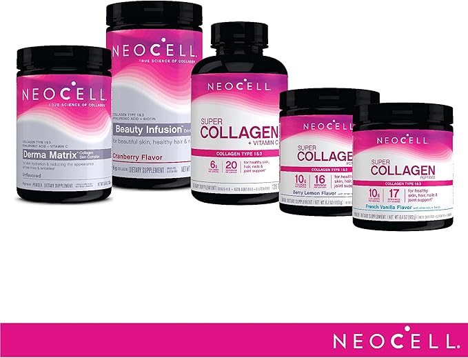 NeoCell Collagen Peptides Powder | 9.1 oz | Grass Fed Bovine | with Biotin and Hyaluronic Acid | Cranberry Cocktail Flavored | Beauty Infusion Drink Mix | Hair Skin &amp Nails
