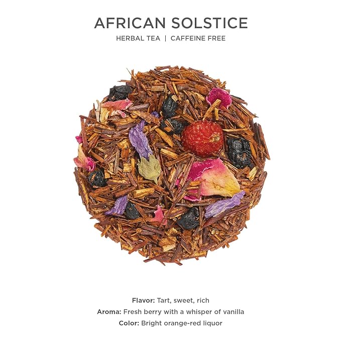 Tea Forte African Solstice Premium Caffeine-Free Herbal Tea Blend Event Box Bulk Pack 40 Count 10 per tray Individually Wrapped Handcrafted Pyramid Infusers
