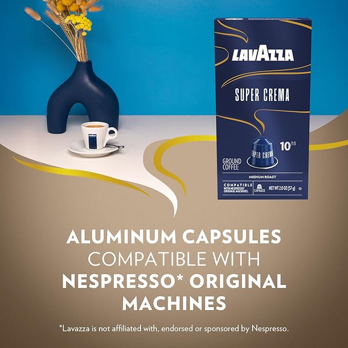 Lavazza Super Crema Aluminum Capsules Compatible with Nespresso* Original Machines Medium Roast Arabica and Robusta Blend (60 Capsules)